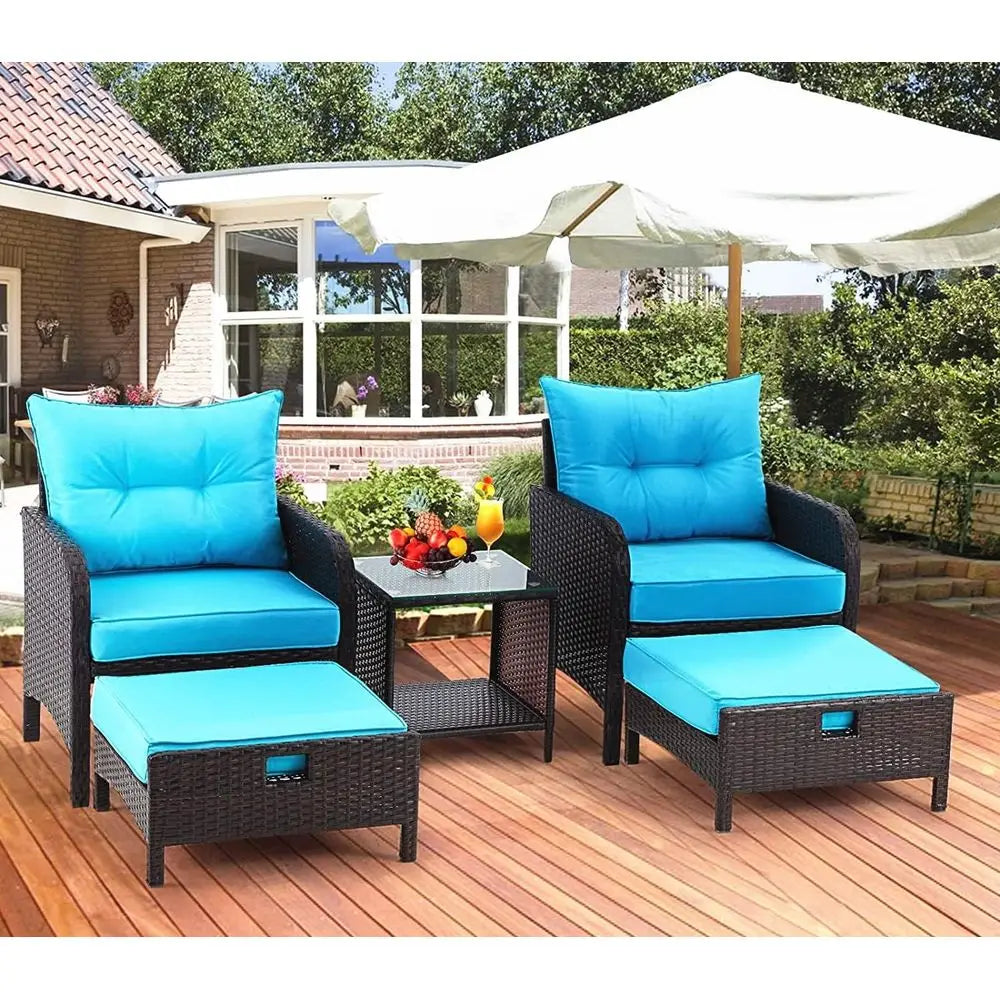 Outdoor Patio Furniture Set With Rattan Chairs And Tempered Glass