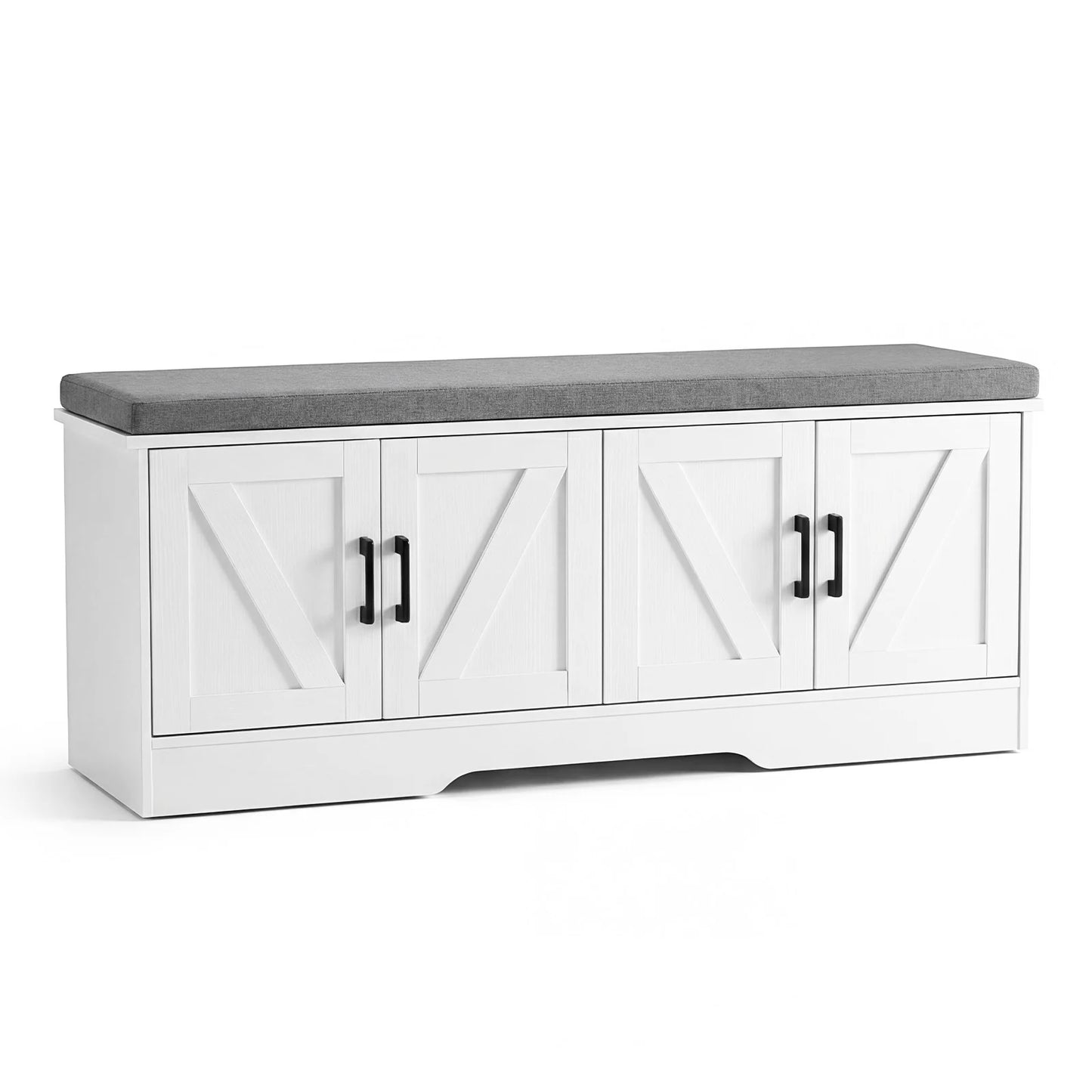 JHK Two Door Entryway Storage Bench With Padded Seat Cushion