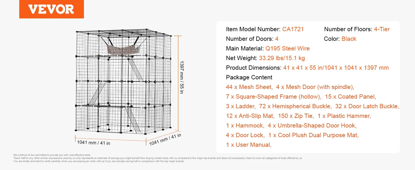 SucceBuy Stainless Steel Cat Villa With Ramp And Hammock