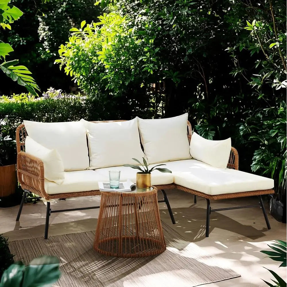 Weather Resistant Rattan Wicker Outdoor Conversation Sofa