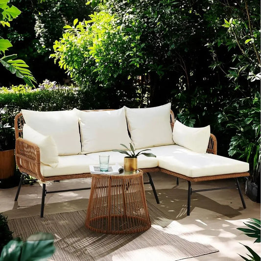 Weather Resistant Rattan Wicker Outdoor Conversation Sofa