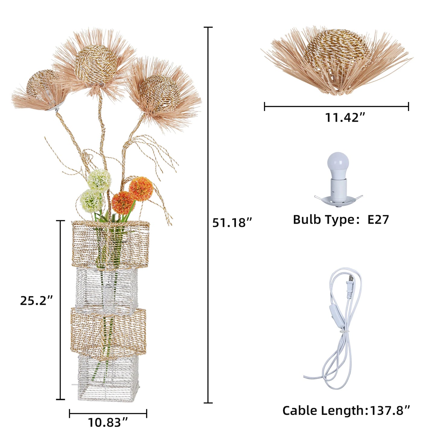 Modern Rattan Floor Lamp Dimmable with LED Bulbs Living Room