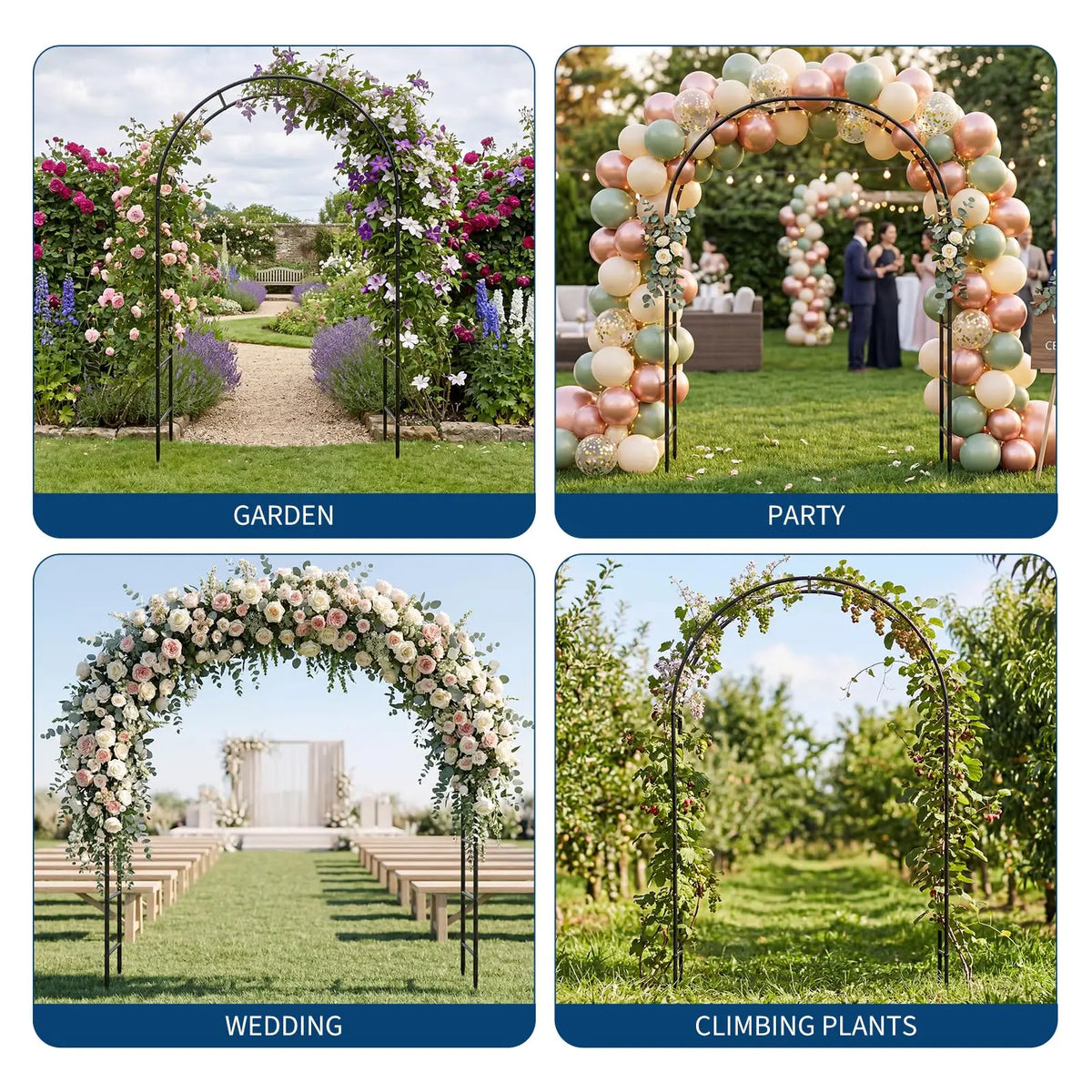 HiMISS Metal Garden Arch Trellis For Climbing Plants And Events