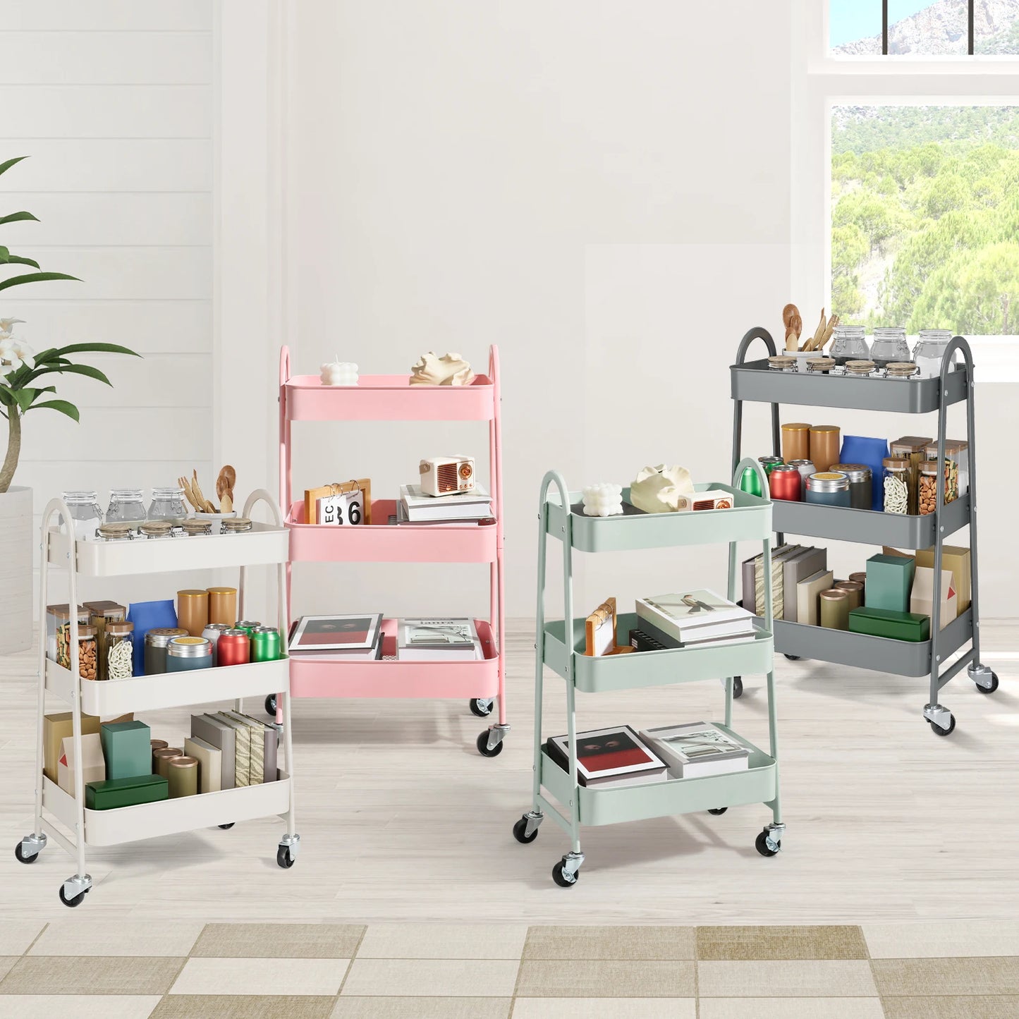JHK Rolling Storage Cart With Lockable Wheels For Home Office