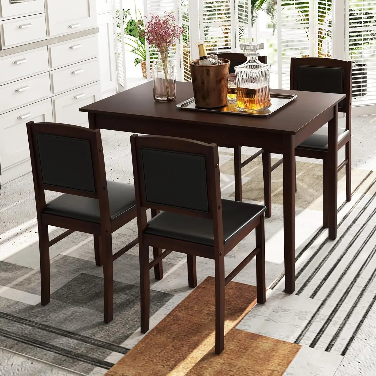 Mid Century Modern Solid Wood Dining Table And Four Chairs