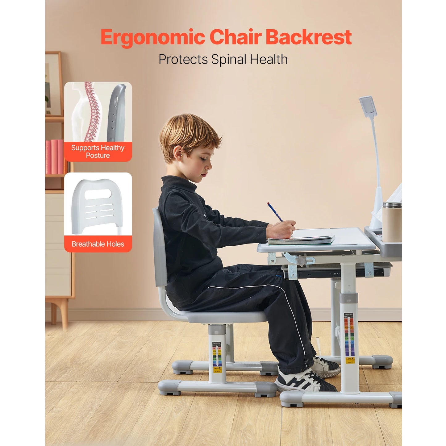 SucceBuy Kids Ergonomic Study Desk And Chair Set With Lamp