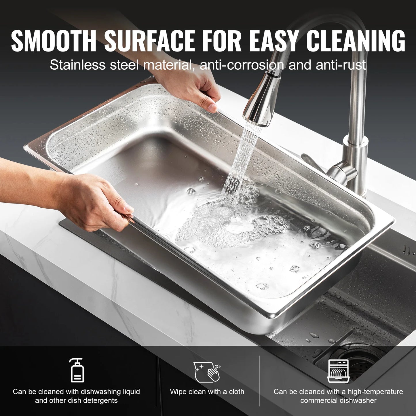 SucceBuy Commercial Stainless Steel Steam Table Pan With Lid