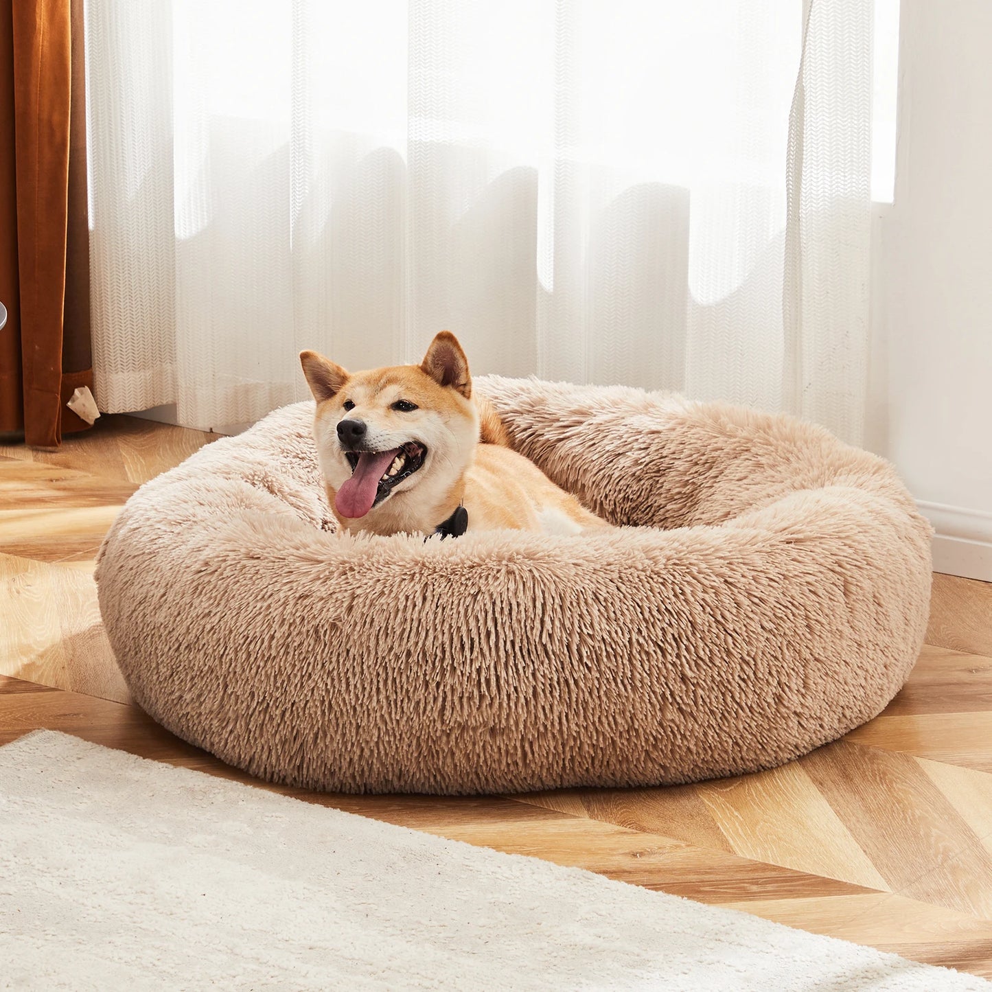 JHK Calming Dog Bed Round Plush Faux Fur Anti Slip Washable