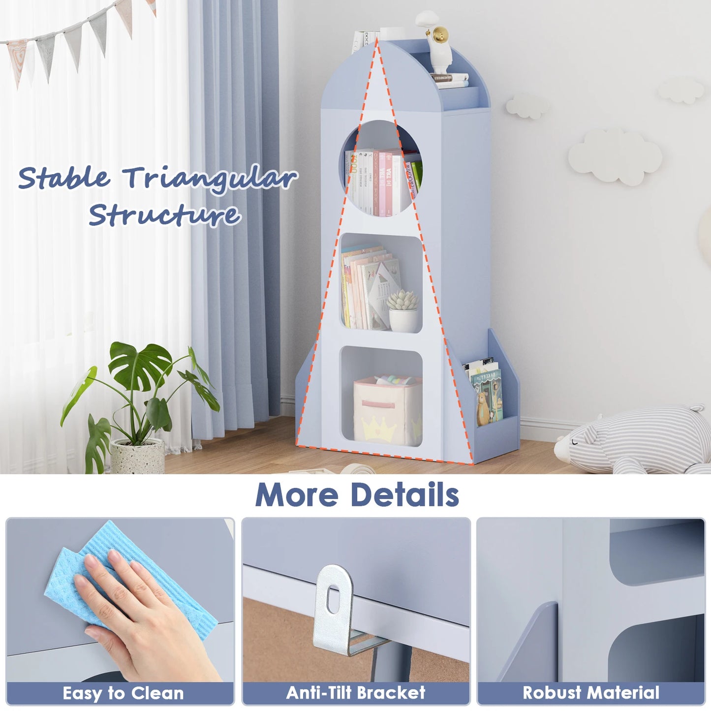 AuAg 3-Tier Rocket Baby Book Shelf And Toy Storage