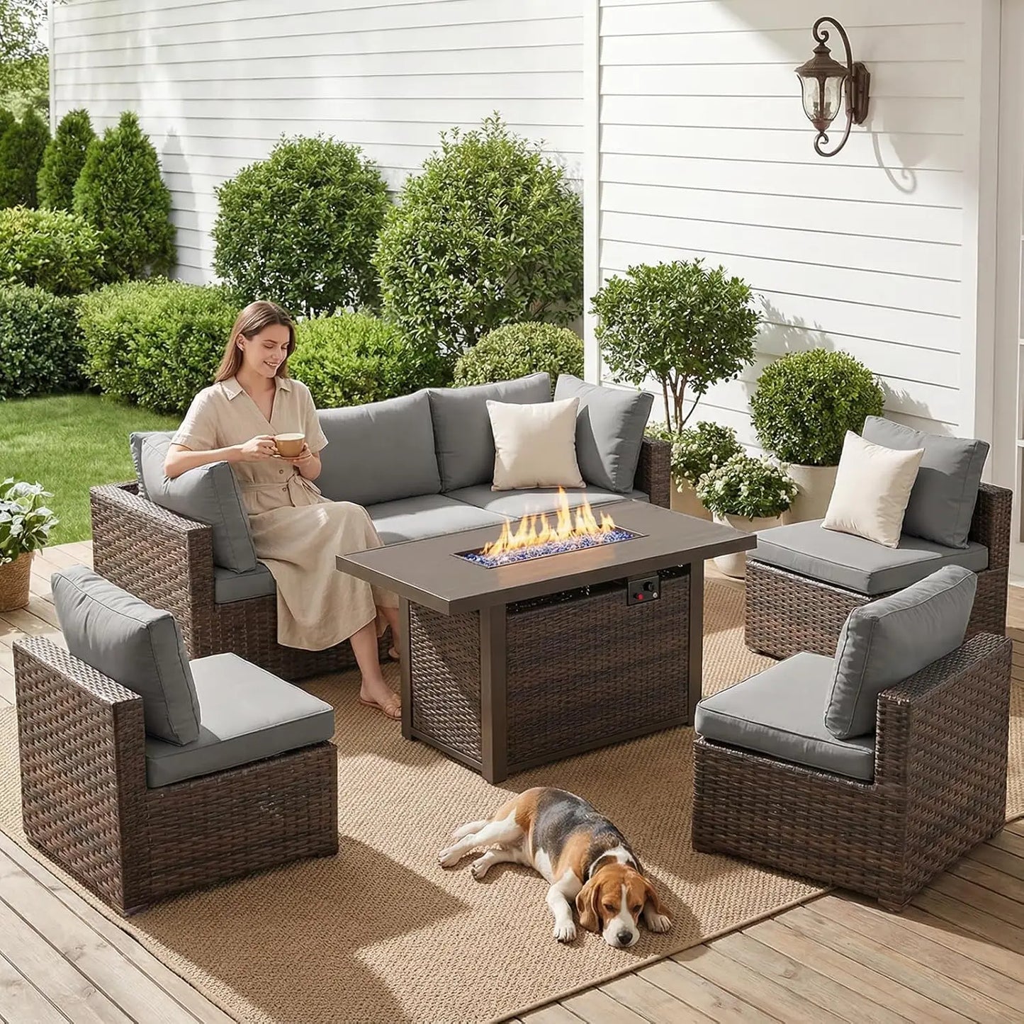 Xiaolang Outdoor Patio Sectional Sofa Set With Fire Pit Table