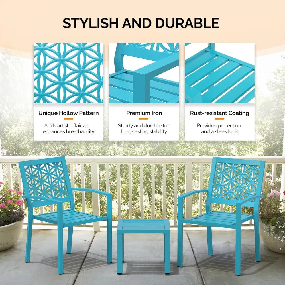 3-Piece Outdoor Bistro Set Stackable Metal Table and Chairs