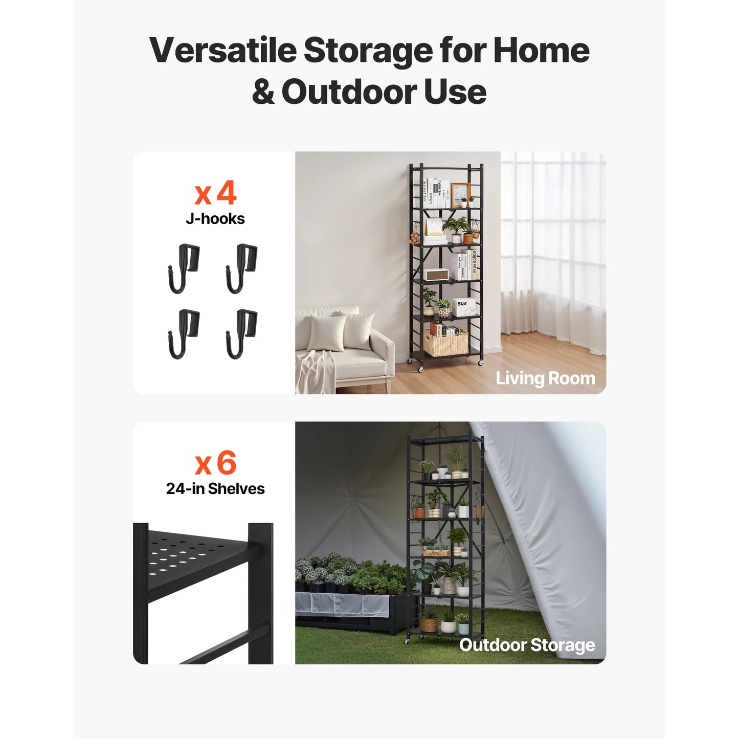 SucceBuy Foldable Rolling Storage Shelf With Metal Rack Organizer