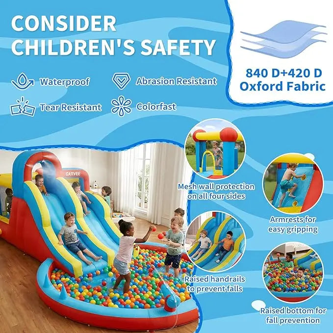 Kids Inflatable Water Park With Double Slides And Climbing Walls