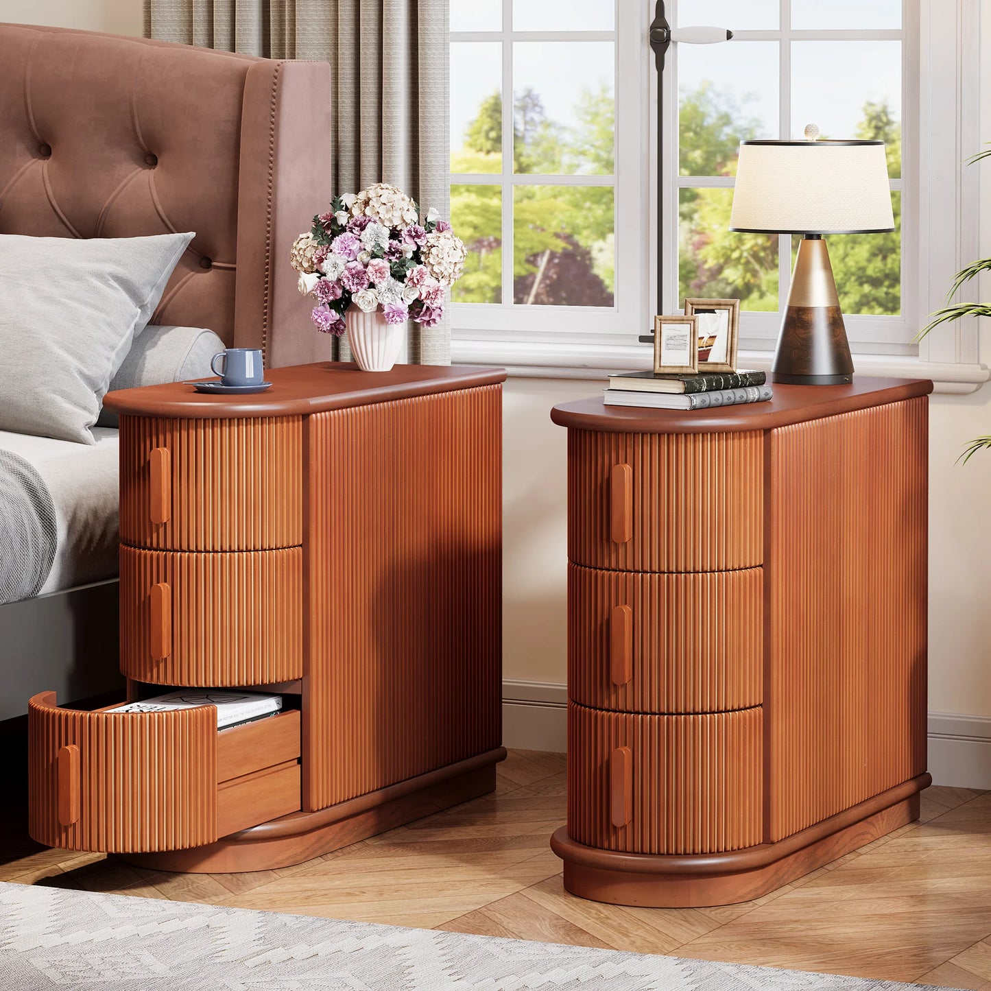 Tribesigns Solid Wood End Table 3-Drawer Nightstand