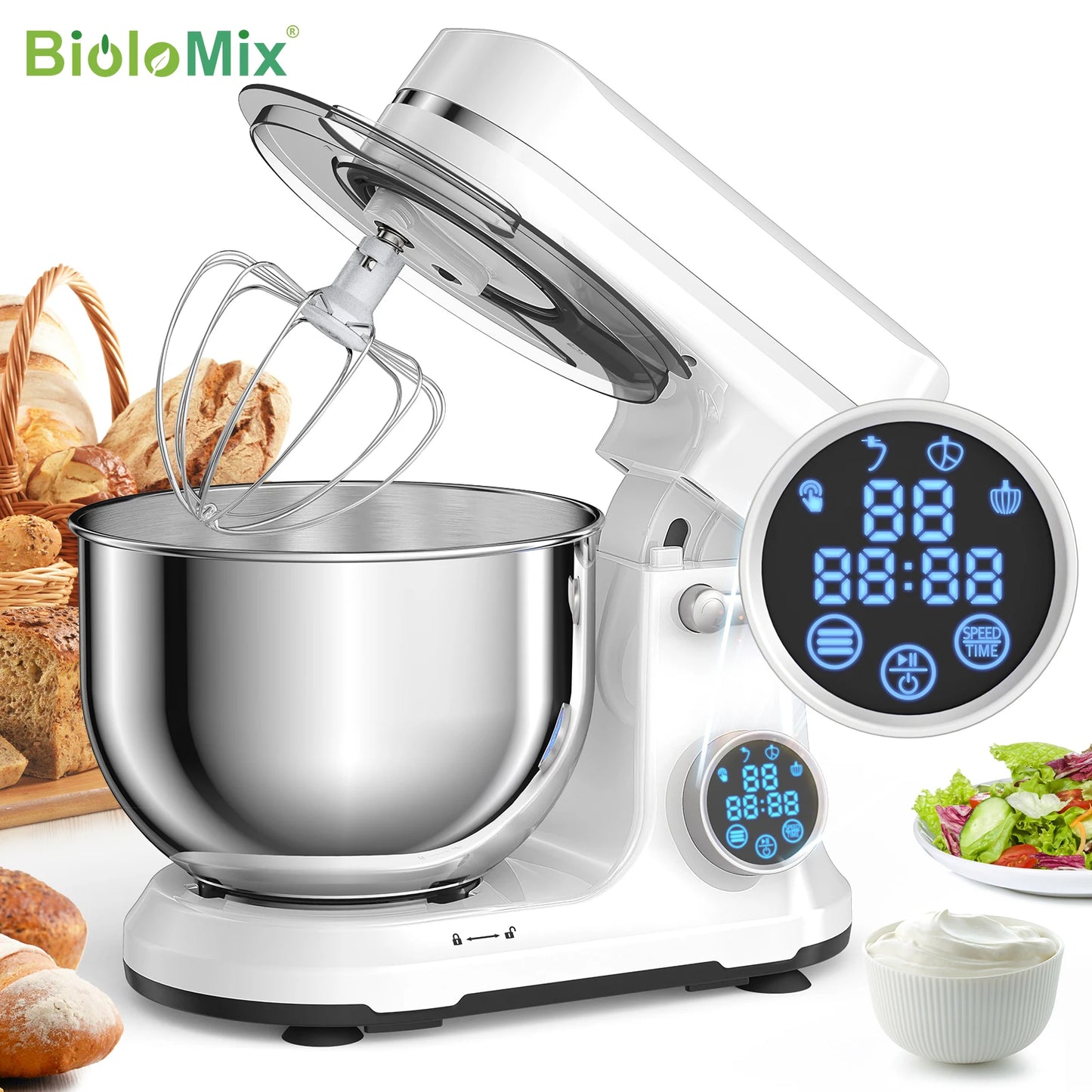 Biolomix Stand Mixer 1200W 11 Speed DC Motor Dough Hook