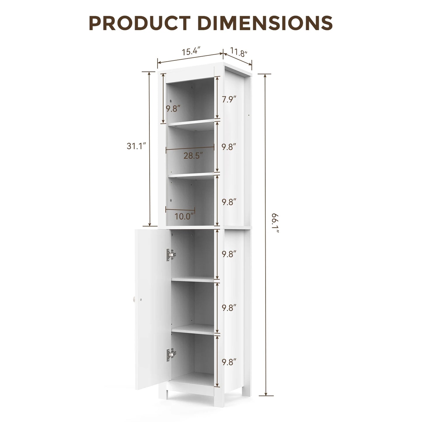 TinyNest Wooden Bathroom Storage Cabinet With Adjustable Shelves