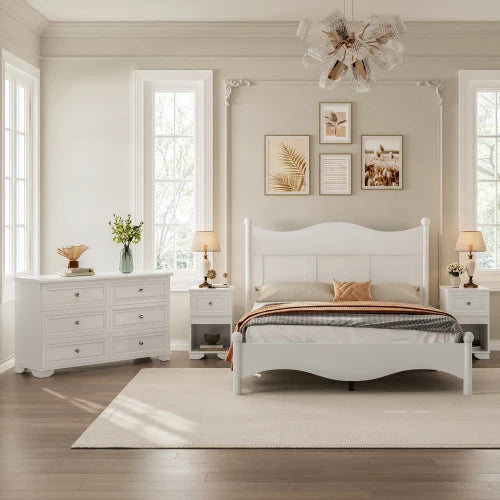 Retro Style 4-Piece Bedroom Set With Platform Bed, Nightstand And Dresser
