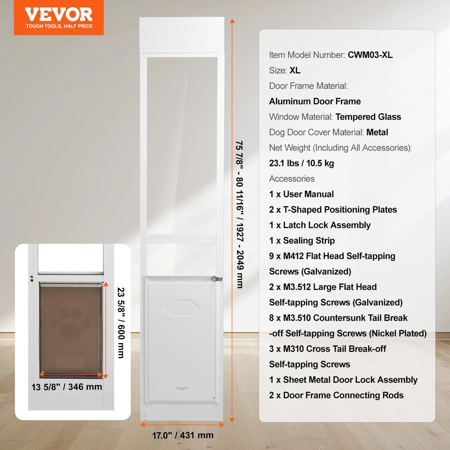 SucceBuy Adjustable Sliding Glass Pet Door Featuring Aluminum Frame