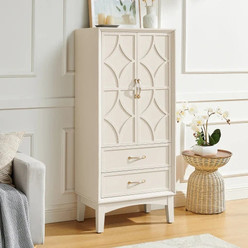 Elegant Mid Century Modern Solid Wood Kitchen Pantry Cabinet