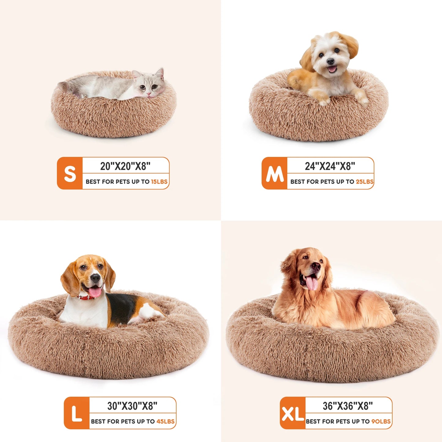 JHK Calming Dog Bed Round Plush Faux Fur Anti Slip Washable