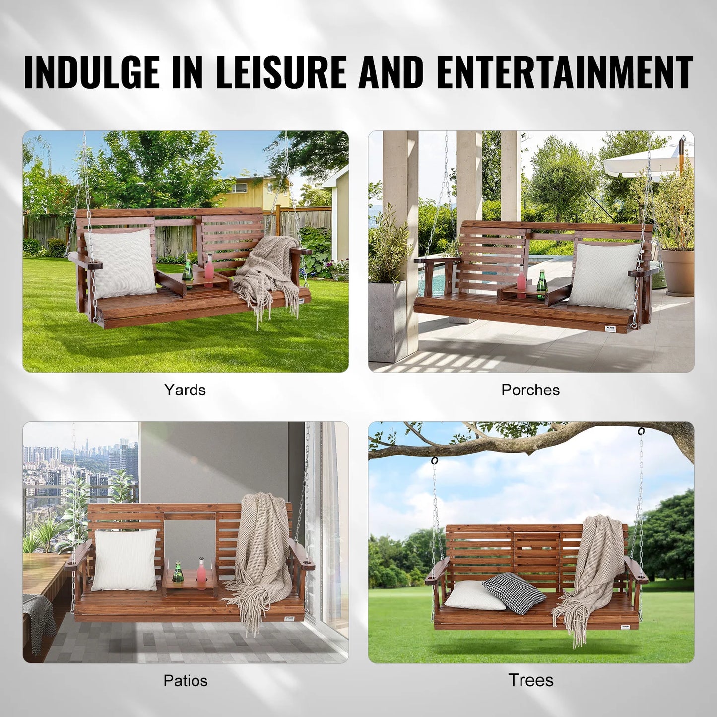 SucceBuy Cedar Wood Outdoor Porch Swing Bench For Garden