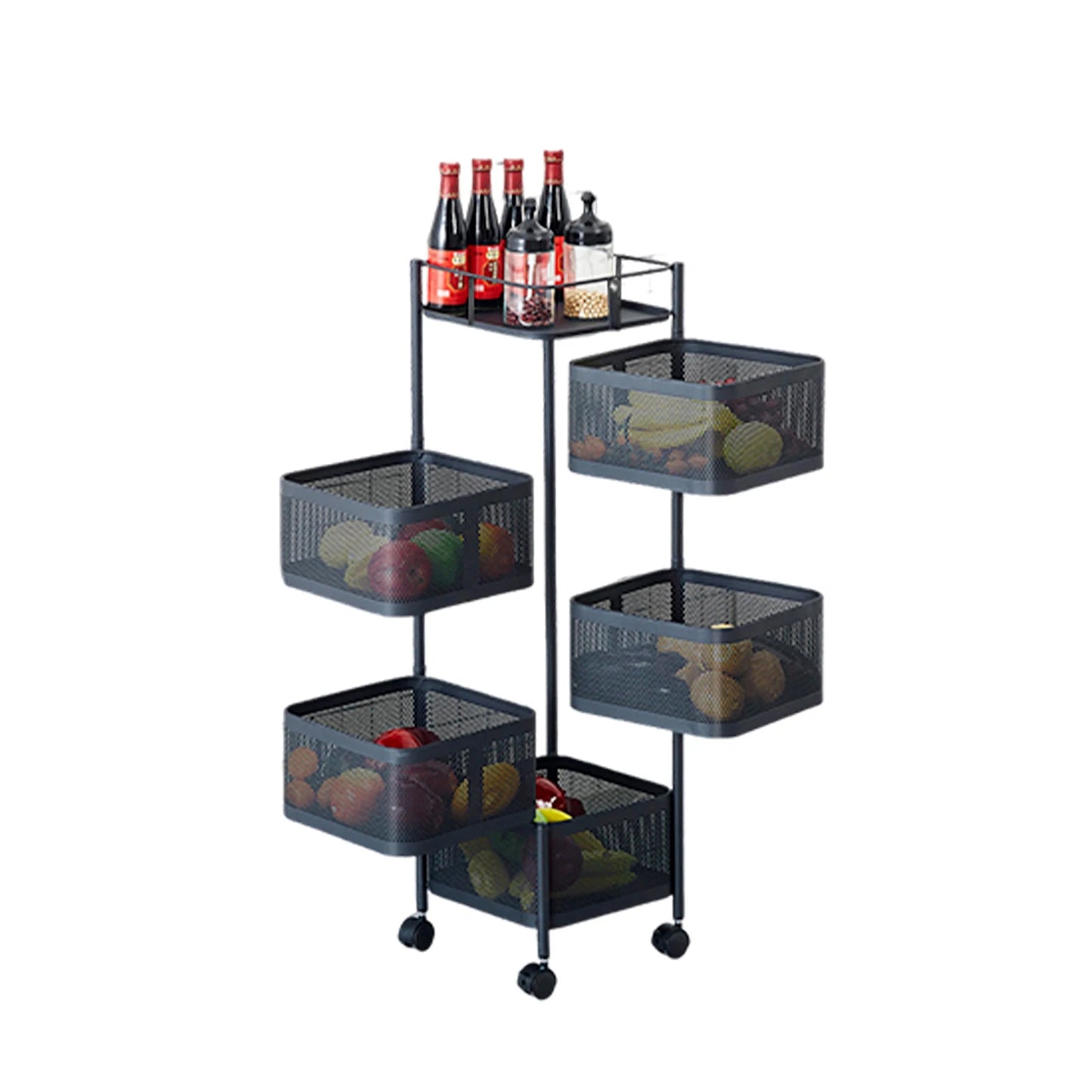 HobbyLane Five Tier Steel Rotating Storage Cart For Kitchen