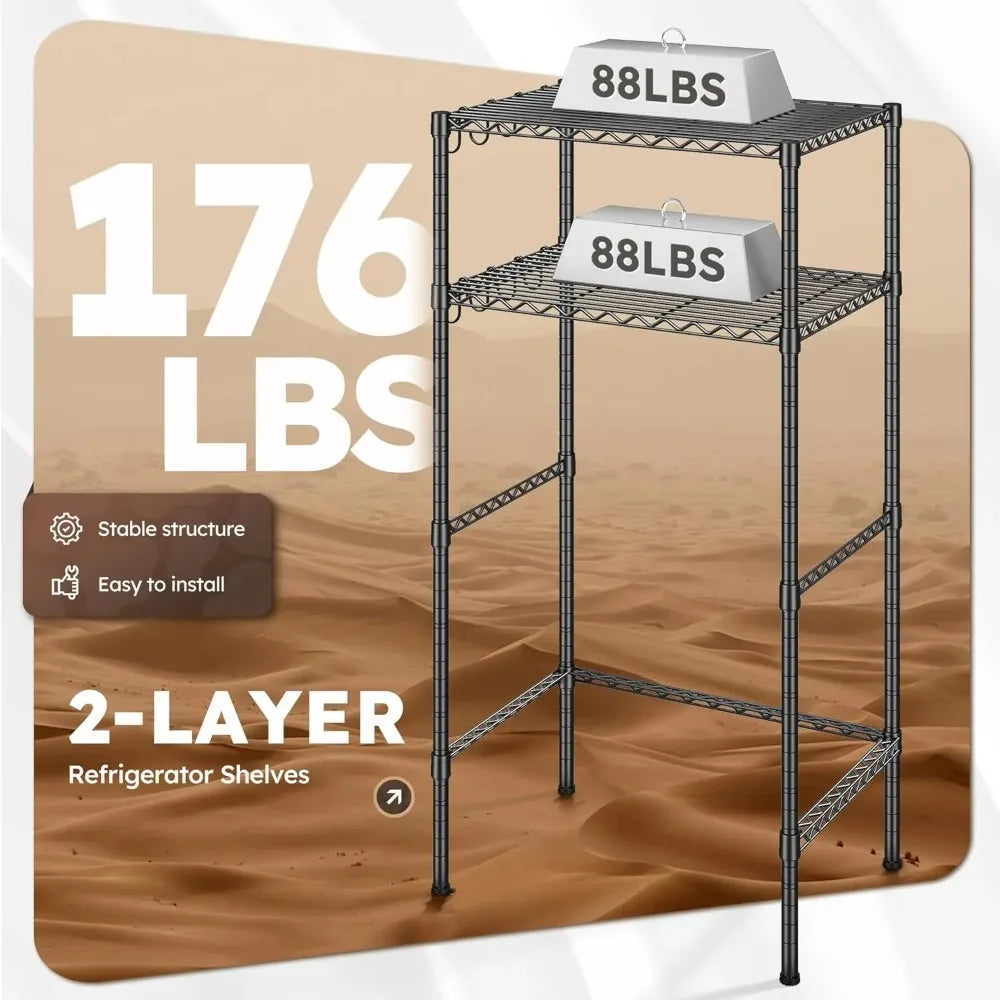 2 Tier Mini Fridge Shelf With Adjustable Metal Storage Rack