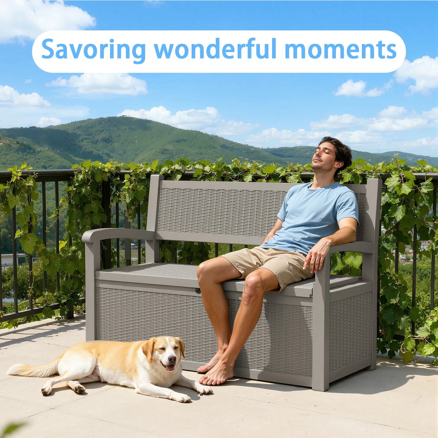 Weatherproof Resin Rattan Style Outdoor Patio Storage Bench