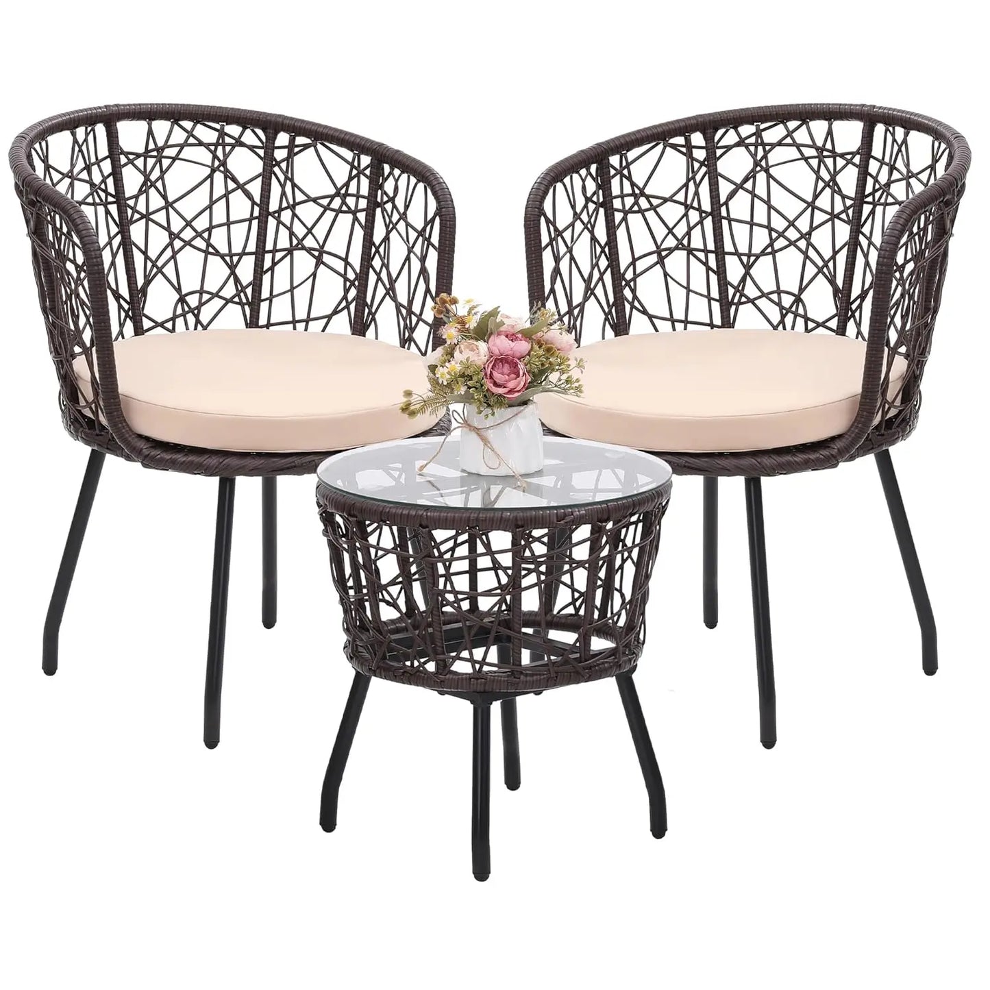4 Piece Rattan Patio Bistro Set with Modern Style