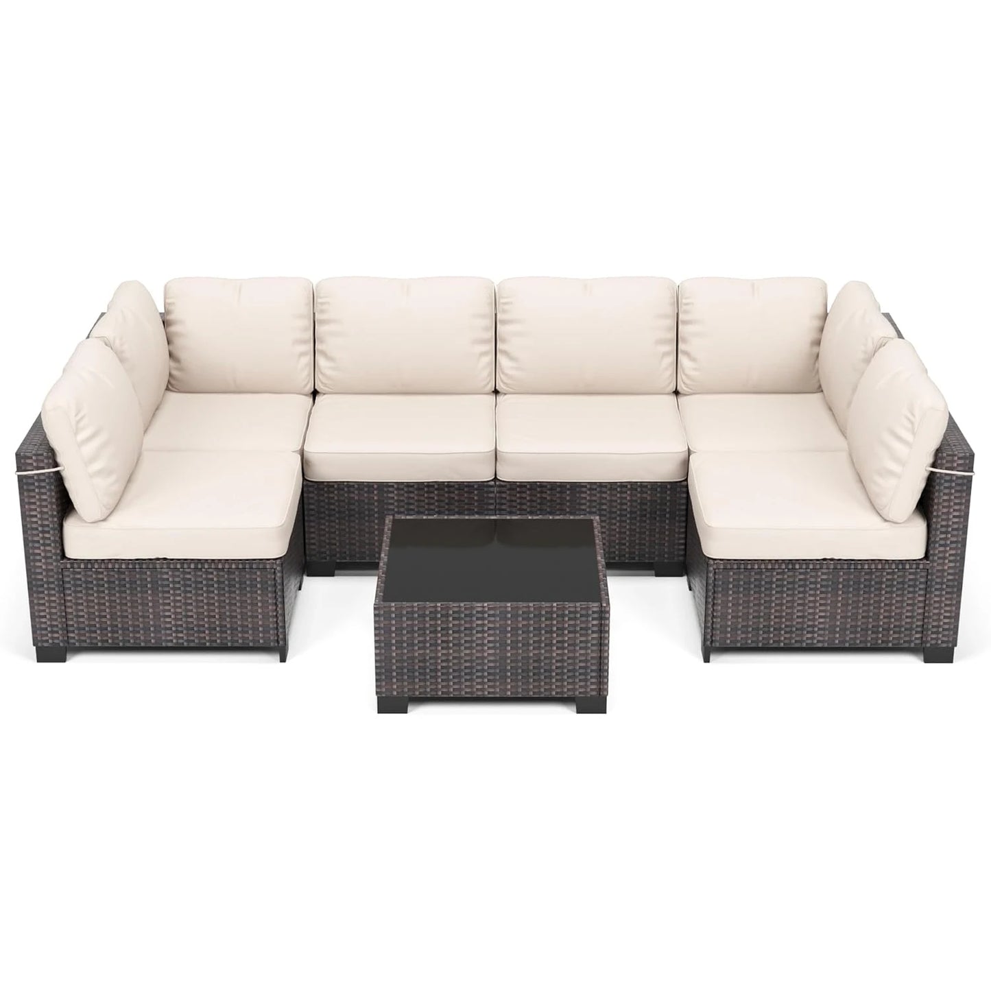 HobbyLane Seven Piece Modular Outdoor Furniture With Rattan Wicker Sofa