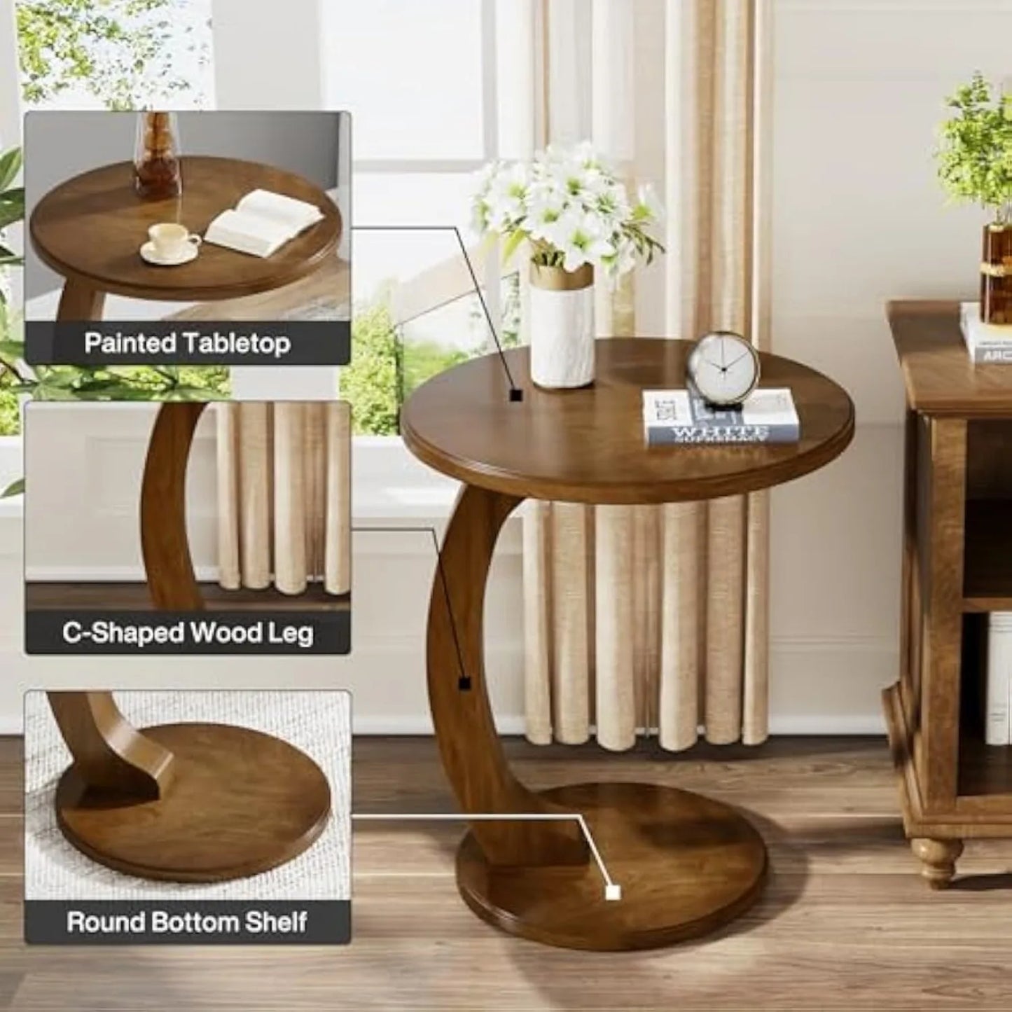 Little Tree Round C Shaped End Table Mid Century Boho Living Room And Bedroom