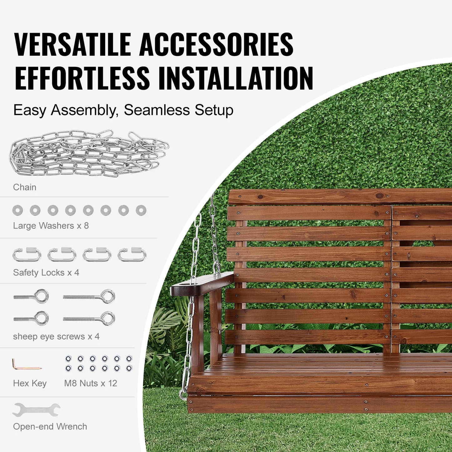 SucceBuy Cedar Wood Outdoor Porch Swing Bench For Garden