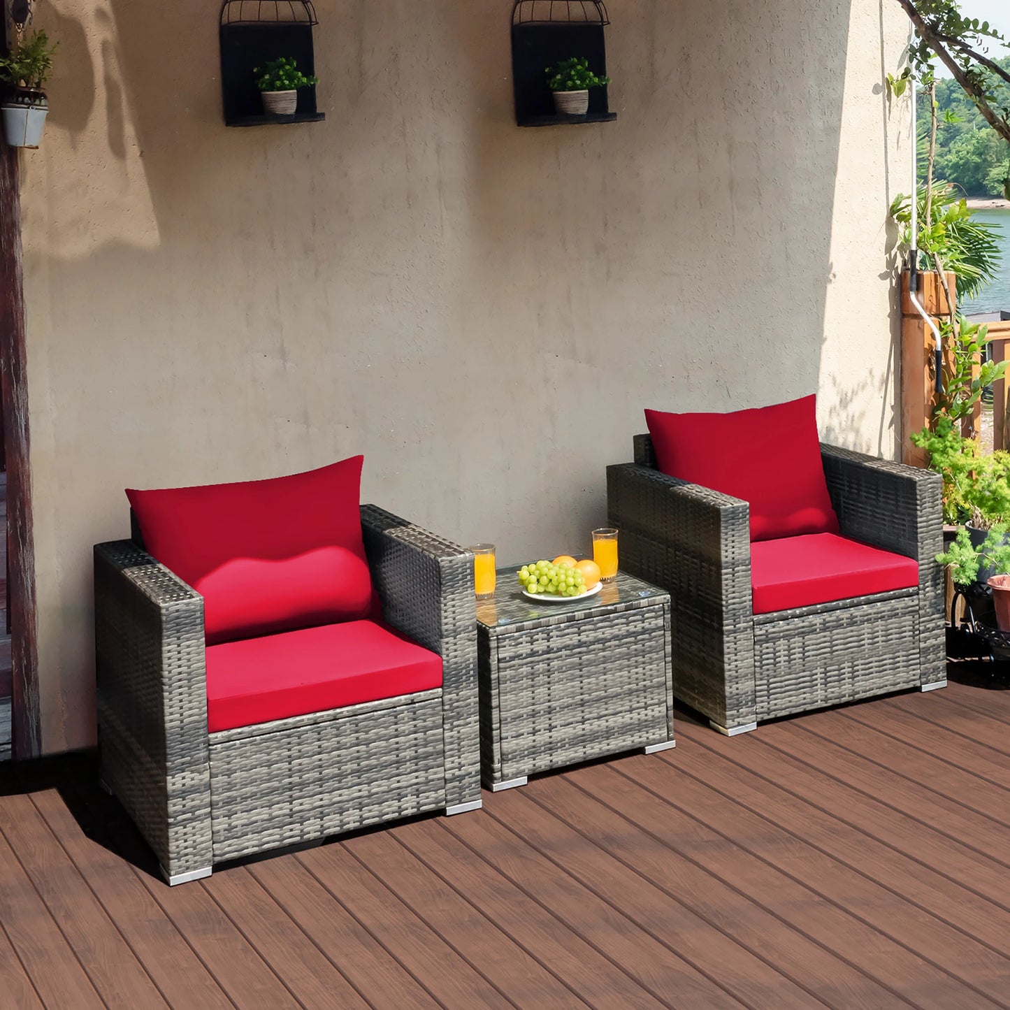 Homasis Outdoor Rattan Patio Bistro Set With Table And Chairs