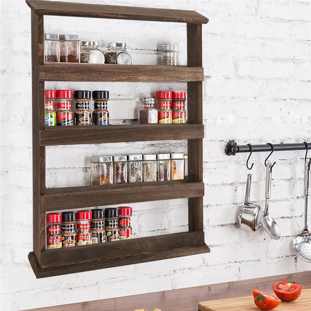 Bamboo Wall Mounted Kitchen Spice Rack Storage Organizer