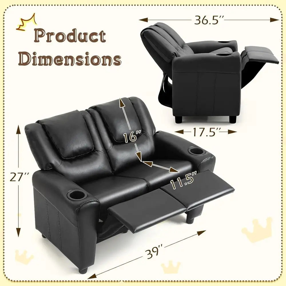LISM Toddler Recliner Sofa With Cup Holder And Headrest
