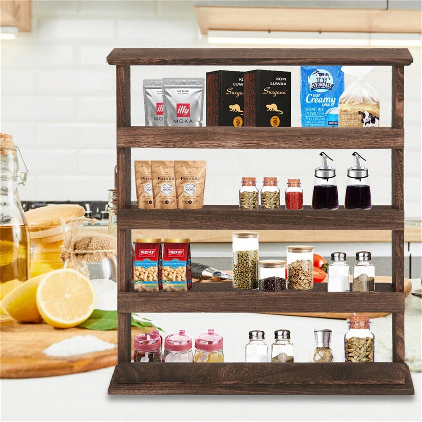 Bamboo Wall Mounted Kitchen Spice Rack Storage Organizer