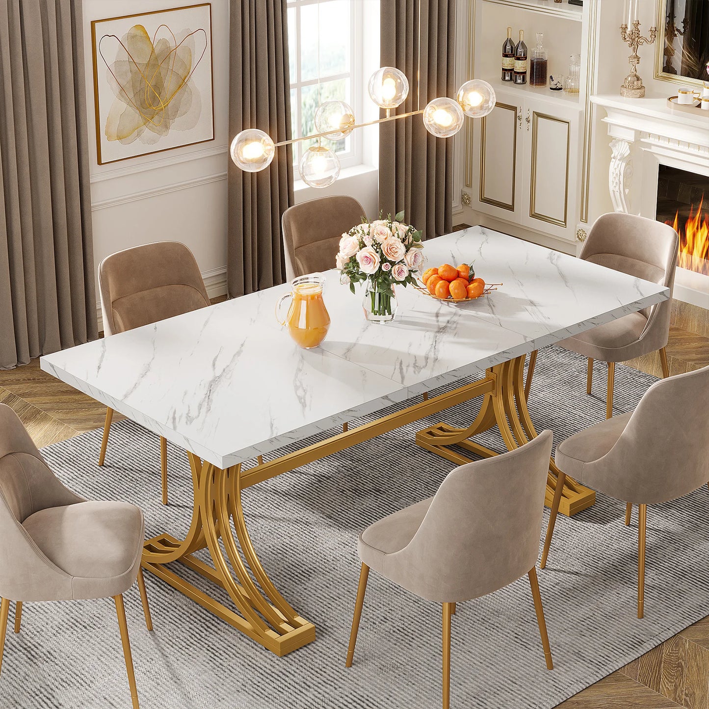 Tribesigns Dining Table For 4 To 6 With Faux Marble