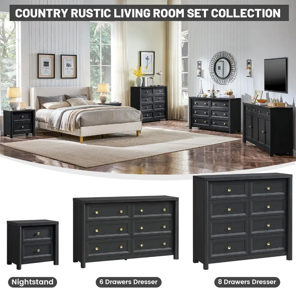 Farmhouse Six-Drawer Dresser For Bedroom Solid Wood