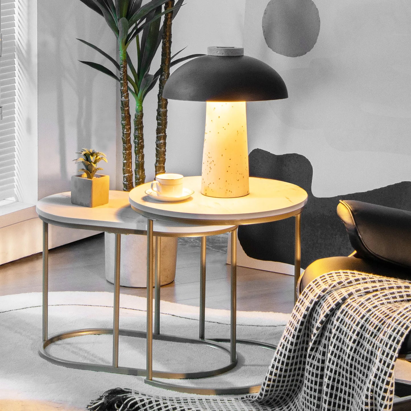 HOMASIS Nesting Marble Coffee Tables Modern Living Room Set
