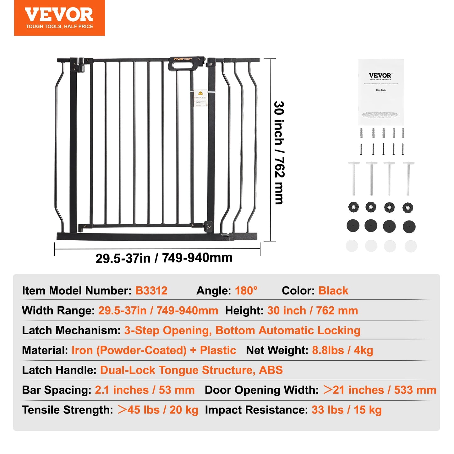 SucceBuy Walk Through Pressure Mount Baby Pet Safety Gate