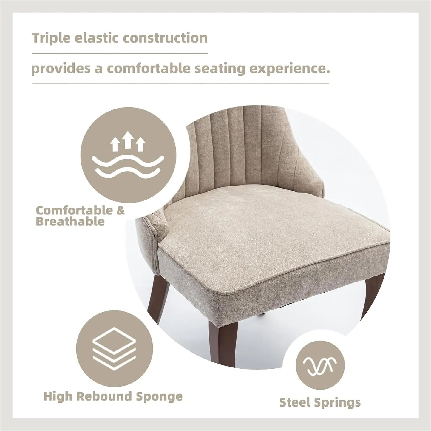 Linen Channel Tufted Dining Chairs With Curved Solid Wood Legs