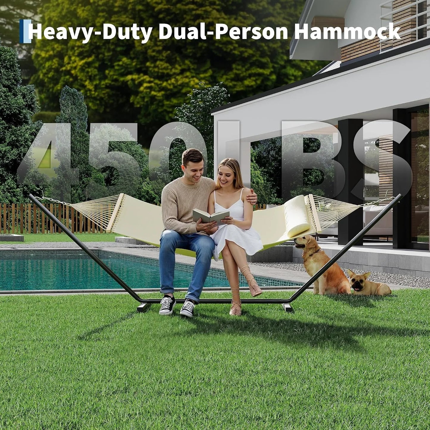 Durable 2 Person Polyester Hammock With Stand And Pillow
