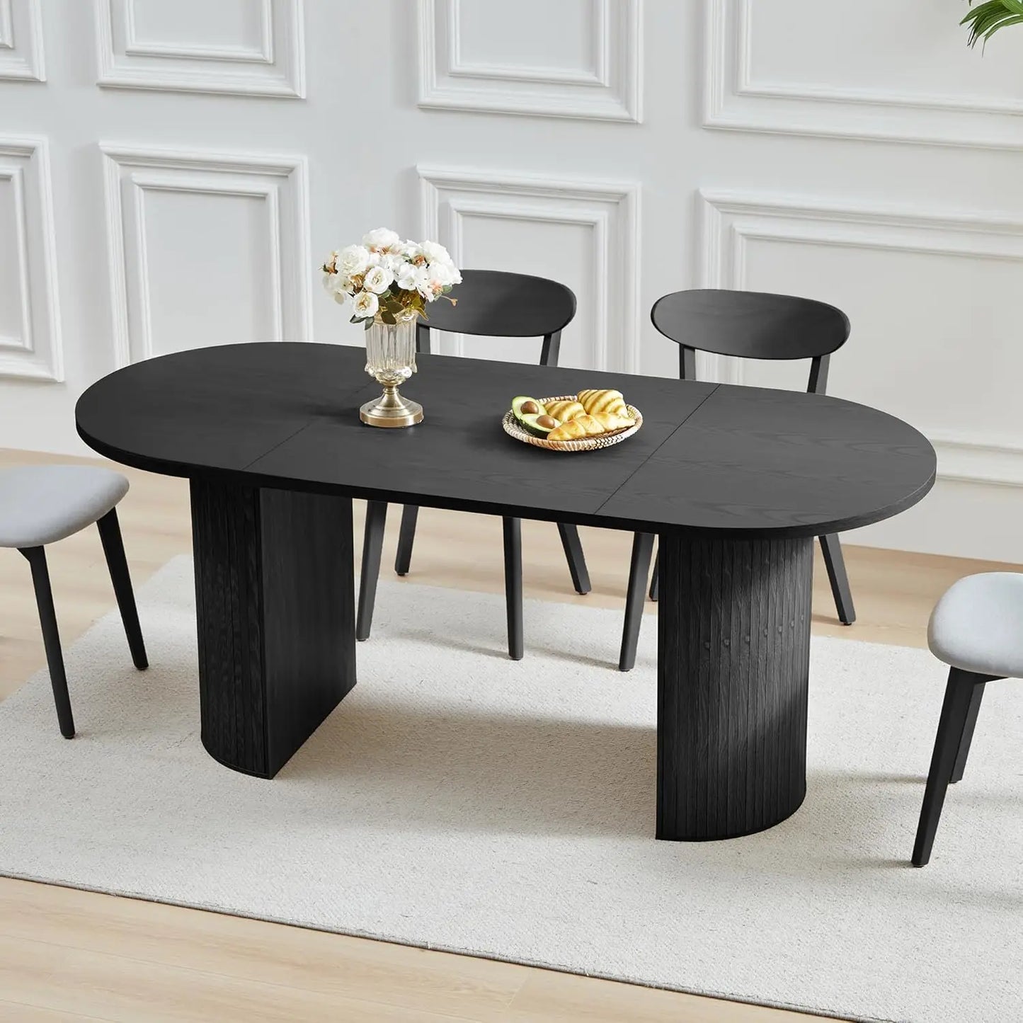 Extendable Dining Table With Fluted Base Modern Oval Design