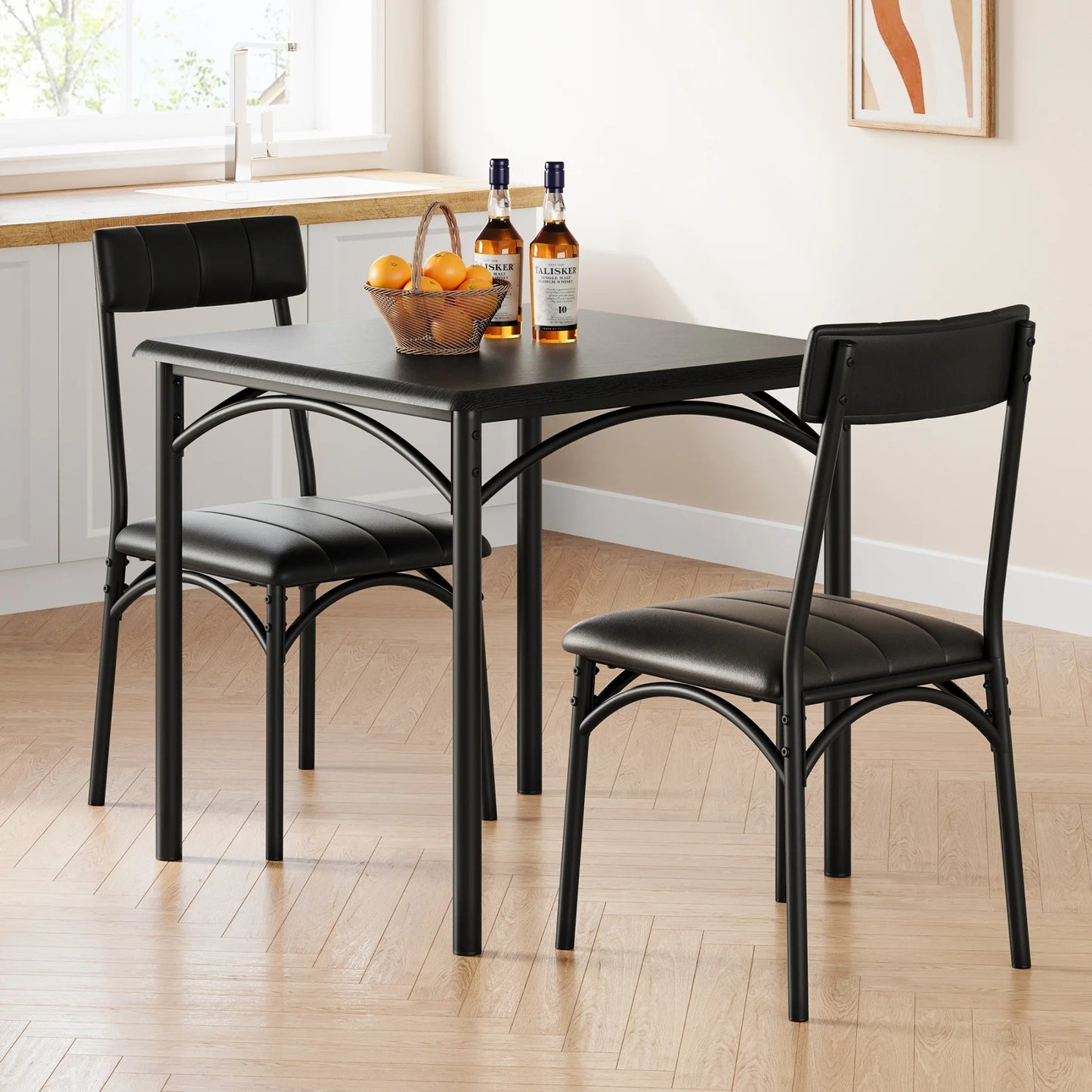 HiMiss Metal Wood Dining Table Set With Upholstered Chairs For Apartments