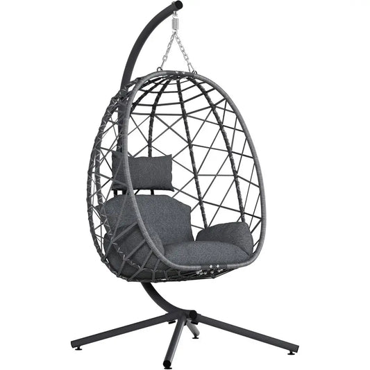 Outdoor Indoor Hanging Egg Chair With Stand And Cushion