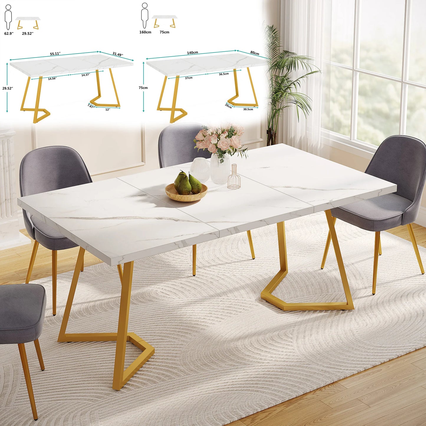 Tribesigns Dining Table For 4 To 6 With Faux Marble