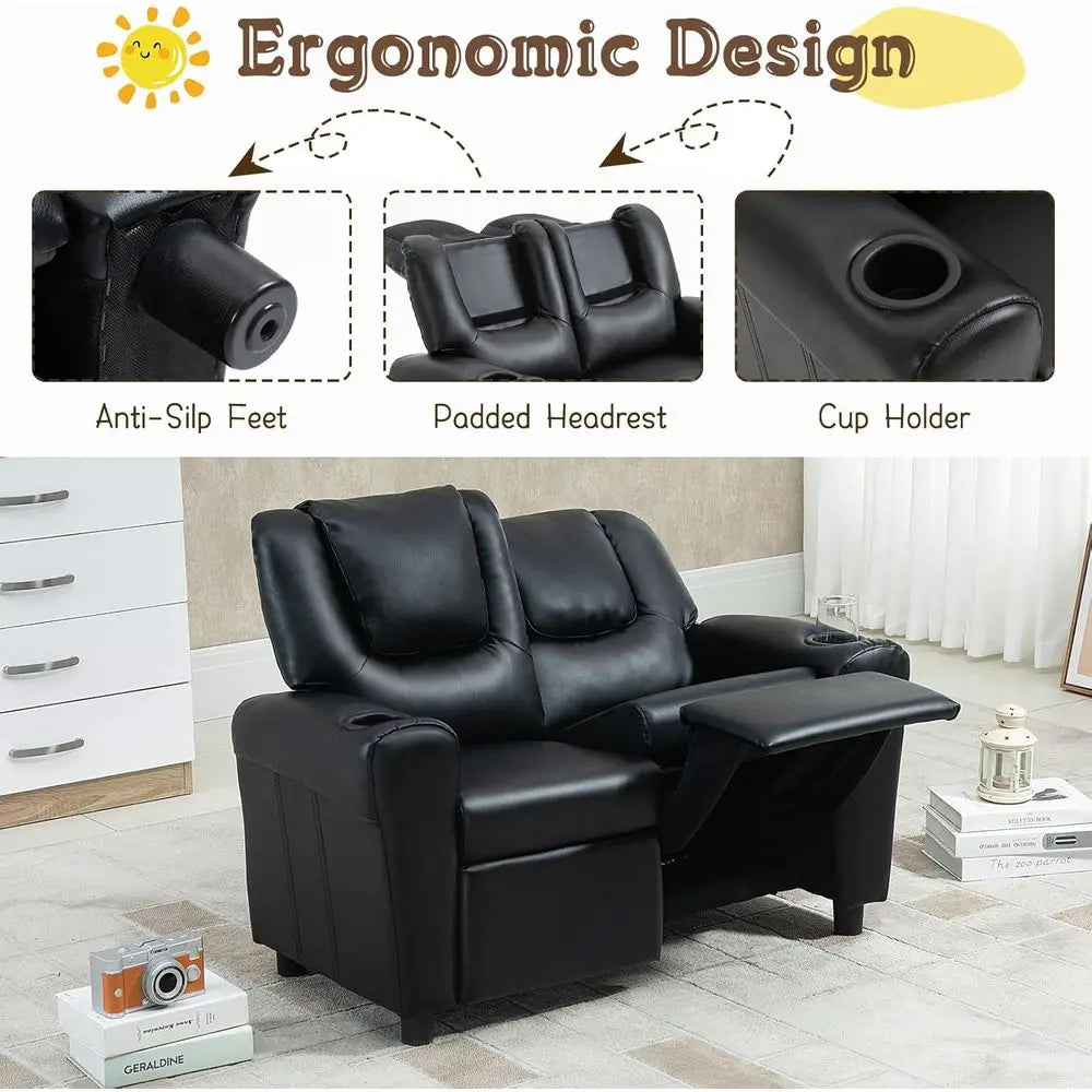 LISM Toddler Recliner Sofa With Cup Holder And Headrest