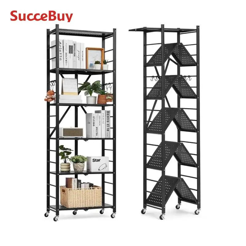 SucceBuy Foldable Rolling Storage Shelf With Metal Rack Organizer