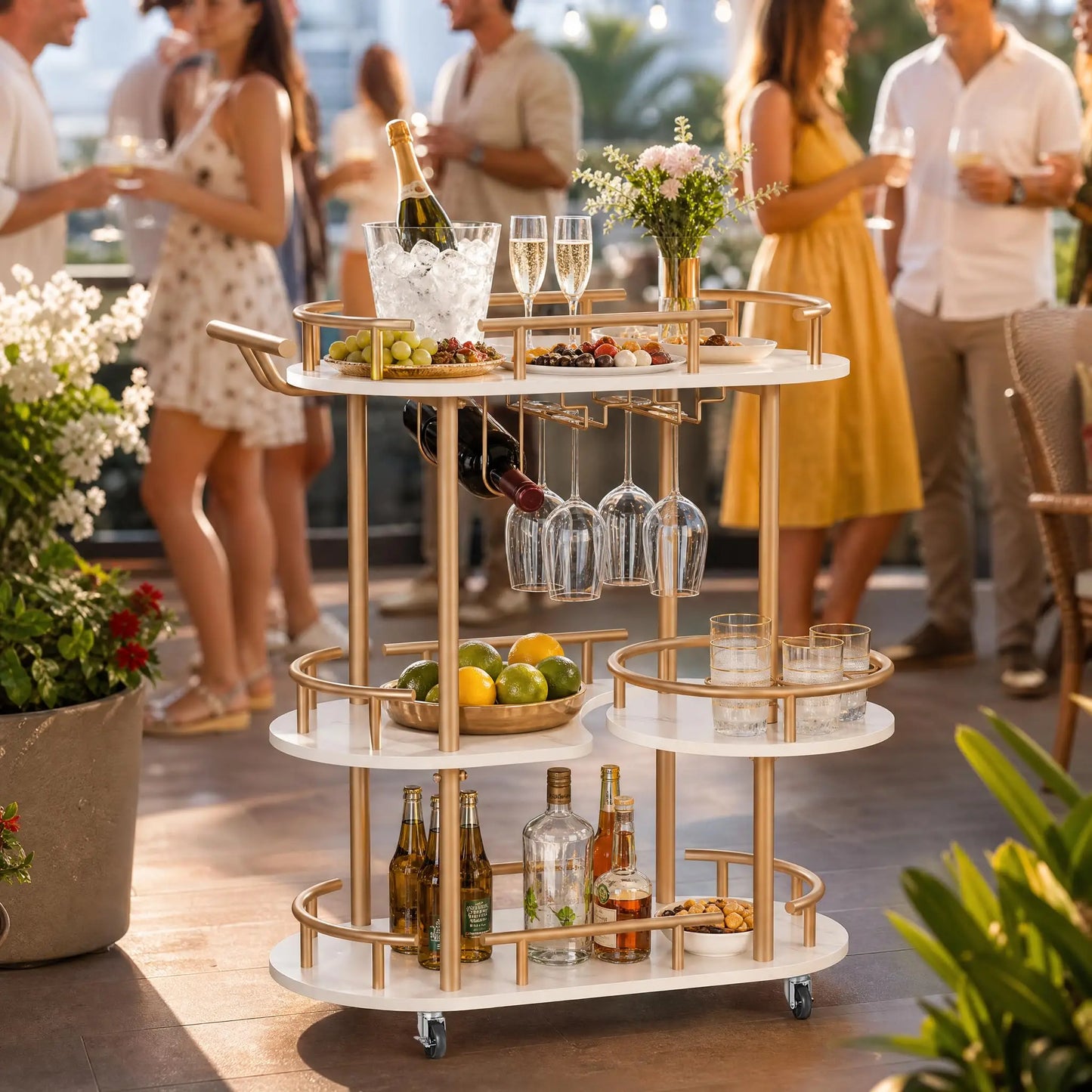 Himiss 3 Tier Rolling Bar Cart With Wine Rack And Glass Holder