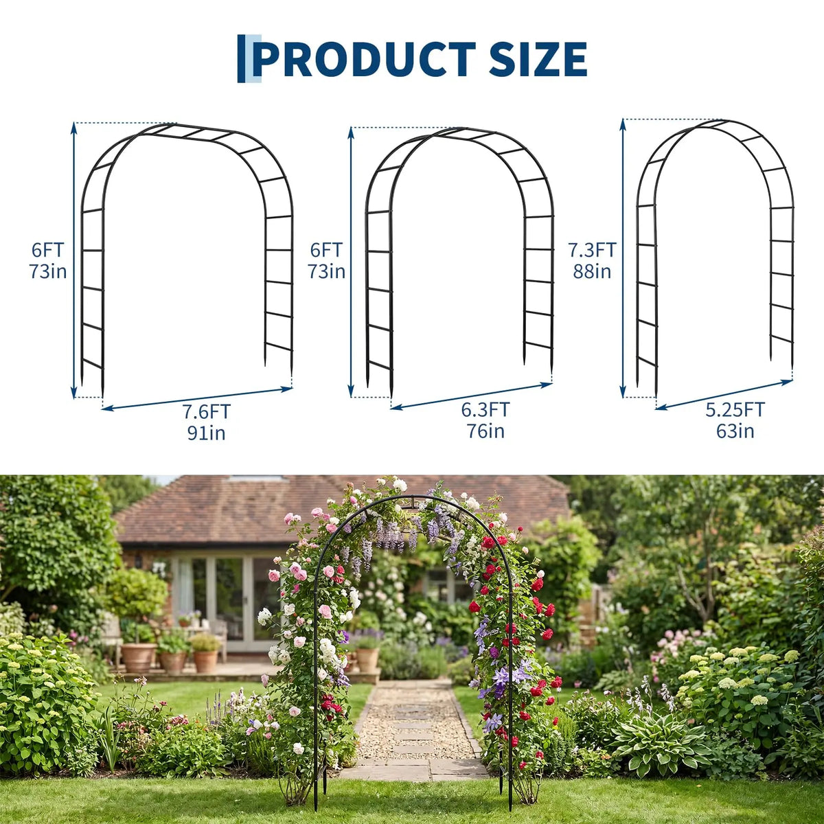 HiMISS Metal Garden Arch Trellis For Climbing Plants And Events